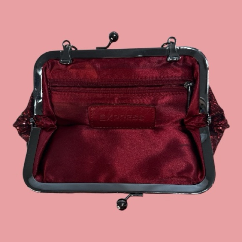 Express Ruby Red Beaded Snap Close Evening Bag Wi… - image 3